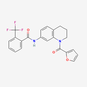 molecular formula C22H17F3N2O3 B2777214 N-[1-(2-furoyl)-1,2,3,4-tetrahydroquinolin-7-yl]-2-(trifluoromethyl)benzamide CAS No. 1005300-92-4