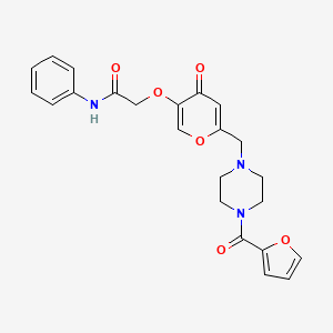 molecular formula C23H23N3O6 B2777216 2-((6-((4-(furan-2-carbonyl)piperazin-1-yl)methyl)-4-oxo-4H-pyran-3-yl)oxy)-N-phenylacetamide CAS No. 898455-75-9