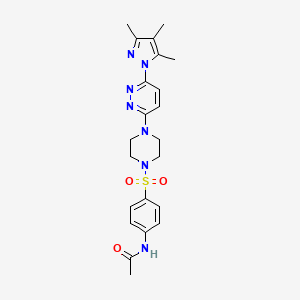molecular formula C22H27N7O3S B2777221 N-(4-((4-(6-(3,4,5-trimethyl-1H-pyrazol-1-yl)pyridazin-3-yl)piperazin-1-yl)sulfonyl)phenyl)acetamide CAS No. 1014025-92-3