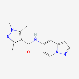 molecular formula C14H15N5O B2777228 1,3,5-trimethyl-N-(pyrazolo[1,5-a]pyridin-5-yl)-1H-pyrazole-4-carboxamide CAS No. 2034239-26-2