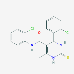 molecular formula C18H15Cl2N3OS B2777238 N,4-bis(2-chlorophenyl)-6-methyl-2-sulfanylidene-1,2,3,4-tetrahydropyrimidine-5-carboxamide CAS No. 330952-64-2