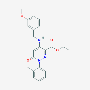 molecular formula C22H23N3O4 B2777277 ethyl 4-{[(3-methoxyphenyl)methyl]amino}-1-(2-methylphenyl)-6-oxo-1,6-dihydropyridazine-3-carboxylate CAS No. 921989-28-8