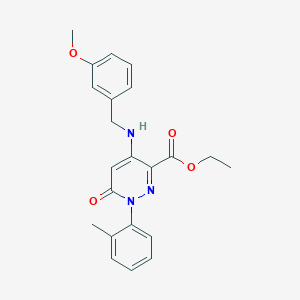 molecular formula C22H23N3O4 B2777277 Ethyl 4-((3-methoxybenzyl)amino)-6-oxo-1-(o-tolyl)-1,6-dihydropyridazine-3-carboxylate CAS No. 921989-28-8