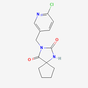 molecular formula C13H14ClN3O2 B2777289 3-[(6-Chloropyridin-3-yl)methyl]-1,3-diazaspiro[4.4]nonane-2,4-dione CAS No. 1016673-78-1