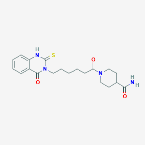 1-[6-(4-oxo-2-sulfanylidene-1H-quinazolin-3-yl)hexanoyl]piperidine-4-carboxamide