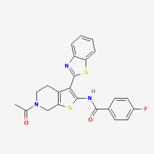 molecular formula C23H18FN3O2S2 B2777359 N-(6-acetyl-3-(benzo[d]thiazol-2-yl)-4,5,6,7-tetrahydrothieno[2,3-c]pyridin-2-yl)-4-fluorobenzamide CAS No. 864859-36-9