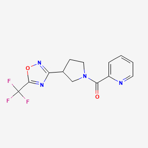 molecular formula C13H11F3N4O2 B2777406 2-{3-[5-(trifluoromethyl)-1,2,4-oxadiazol-3-yl]pyrrolidine-1-carbonyl}pyridine CAS No. 2034352-16-2