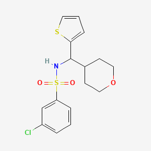molecular formula C16H18ClNO3S2 B2777428 3-chloro-N-[(oxan-4-yl)(thiophen-2-yl)methyl]benzene-1-sulfonamide CAS No. 2319720-71-1