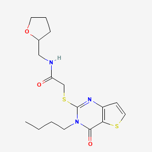 molecular formula C17H23N3O3S2 B2777436 2-[(3-butyl-4-oxo-3,4-dihydrothieno[3,2-d]pyrimidin-2-yl)sulfanyl]-N-(tetrahydrofuran-2-ylmethyl)acetamide CAS No. 440328-97-2