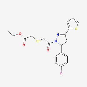 molecular formula C19H19FN2O3S2 B2777487 ethyl 2-({2-[5-(4-fluorophenyl)-3-(thiophen-2-yl)-4,5-dihydro-1H-pyrazol-1-yl]-2-oxoethyl}sulfanyl)acetate CAS No. 403842-92-2