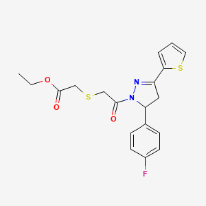 Ethyl 2-[2-[3-(4-fluorophenyl)-5-thiophen-2-yl-3,4-dihydropyrazol-2-yl]-2-oxoethyl]sulfanylacetate