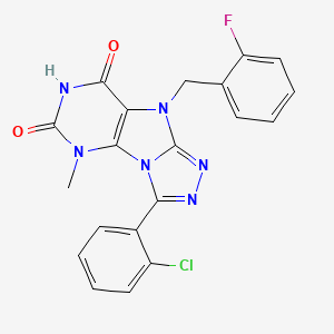molecular formula C20H14ClFN6O2 B2777505 8-(2-Chlorophenyl)-5-[(2-fluorophenyl)methyl]-1-methylpurino[8,9-c][1,2,4]triazole-2,4-dione CAS No. 921828-60-6