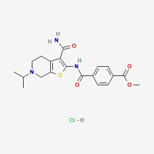 molecular formula C20H24ClN3O4S B2777508 Methyl 4-((3-carbamoyl-6-isopropyl-4,5,6,7-tetrahydrothieno[2,3-c]pyridin-2-yl)carbamoyl)benzoate hydrochloride CAS No. 1217064-84-0