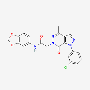 molecular formula C21H16ClN5O4 B2777513 N-(2H-1,3-benzodioxol-5-yl)-2-[1-(3-chlorophenyl)-4-methyl-7-oxo-1H,6H,7H-pyrazolo[3,4-d]pyridazin-6-yl]acetamide CAS No. 942008-80-2