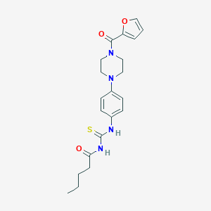 molecular formula C21H26N4O3S B277752 N-{4-[4-(2-furoyl)-1-piperazinyl]phenyl}-N'-pentanoylthiourea 