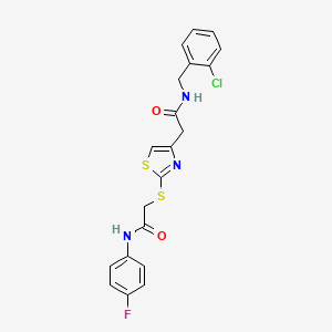molecular formula C20H17ClFN3O2S2 B2777536 N-(2-chlorobenzyl)-2-(2-((2-((4-fluorophenyl)amino)-2-oxoethyl)thio)thiazol-4-yl)acetamide CAS No. 942000-94-4