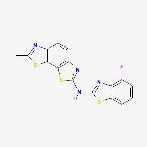 molecular formula C16H9FN4S3 B2777542 N-(4-fluoro-1,3-benzothiazol-2-yl)-11-methyl-3,12-dithia-5,10-diazatricyclo[7.3.0.0^{2,6}]dodeca-1(9),2(6),4,7,10-pentaen-4-amine CAS No. 862974-59-2
