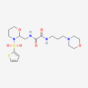 molecular formula C18H28N4O6S2 B2777559 N1-(3-morpholinopropyl)-N2-((3-(thiophen-2-ylsulfonyl)-1,3-oxazinan-2-yl)methyl)oxalamide CAS No. 872986-69-1