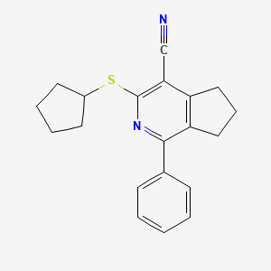 molecular formula C20H20N2S B2777561 3-(cyclopentylsulfanyl)-1-phenyl-6,7-dihydro-5H-cyclopenta[c]pyridine-4-carbonitrile CAS No. 861209-31-6