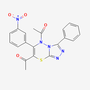 molecular formula C20H15N5O4S B2777583 1-[7-ACETYL-6-(3-NITROPHENYL)-3-PHENYL-5H-[1,2,4]TRIAZOLO[3,4-B][1,3,4]THIADIAZIN-5-YL]ETHAN-1-ONE CAS No. 877813-85-9