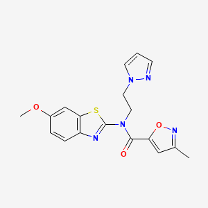 molecular formula C18H17N5O3S B2777600 N-(2-(1H-pyrazol-1-yl)ethyl)-N-(6-methoxybenzo[d]thiazol-2-yl)-3-methylisoxazole-5-carboxamide CAS No. 1171353-89-1