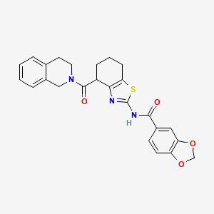 molecular formula C25H23N3O4S B2777654 N-(4-(1,2,3,4-tetrahydroisoquinoline-2-carbonyl)-4,5,6,7-tetrahydrobenzo[d]thiazol-2-yl)benzo[d][1,3]dioxole-5-carboxamide CAS No. 955662-26-7