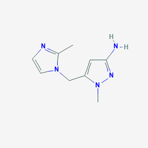 molecular formula C9H13N5 B2777678 1-methyl-5-[(2-methyl-1H-imidazol-1-yl)methyl]-1H-pyrazol-3-amine CAS No. 1856044-34-2