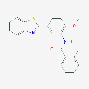molecular formula C22H18N2O2S B277768 N-[5-(1,3-benzothiazol-2-yl)-2-methoxyphenyl]-2-methylbenzamide 