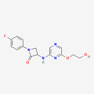 molecular formula C15H15FN4O3 B2777760 1-(4-Fluorophenyl)-3-[[6-(2-hydroxyethoxy)pyrazin-2-yl]amino]azetidin-2-one CAS No. 2223745-59-1