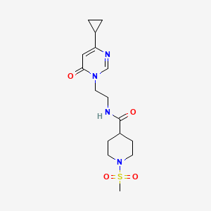 molecular formula C16H24N4O4S B2777777 N-(2-(4-cyclopropyl-6-oxopyrimidin-1(6H)-yl)ethyl)-1-(methylsulfonyl)piperidine-4-carboxamide CAS No. 2034357-96-3
