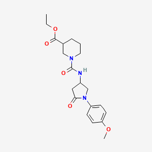molecular formula C20H27N3O5 B2777796 Ethyl 1-((1-(4-methoxyphenyl)-5-oxopyrrolidin-3-yl)carbamoyl)piperidine-3-carboxylate CAS No. 877640-17-0