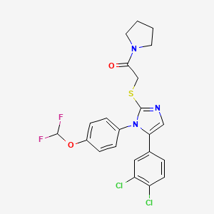 2-((5-(3,4-dichlorophenyl)-1-(4-(difluoromethoxy)phenyl)-1H-imidazol-2-yl)thio)-1-(pyrrolidin-1-yl)ethanone