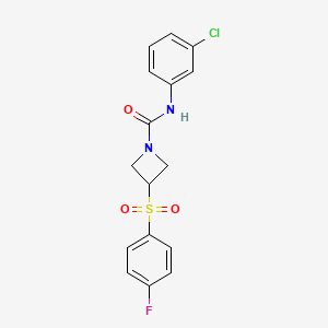 molecular formula C16H14ClFN2O3S B2777890 N-(3-chlorophenyl)-3-((4-fluorophenyl)sulfonyl)azetidine-1-carboxamide CAS No. 1795301-00-6