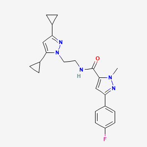 molecular formula C22H24FN5O B2777899 N-[2-(3,5-dicyclopropyl-1H-pyrazol-1-yl)ethyl]-3-(4-fluorophenyl)-1-methyl-1H-pyrazole-5-carboxamide CAS No. 2320663-62-3