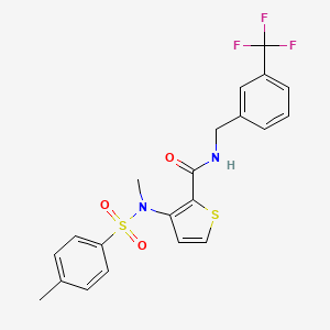molecular formula C21H19F3N2O3S2 B2777917 3-(N-methyl4-methylbenzenesulfonamido)-N-{[3-(trifluoromethyl)phenyl]methyl}thiophene-2-carboxamide CAS No. 1115871-56-1