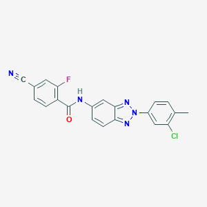 molecular formula C21H13ClFN5O B277793 N-[2-(3-chloro-4-methylphenyl)-2H-1,2,3-benzotriazol-5-yl]-4-cyano-2-fluorobenzamide 