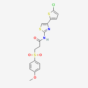 molecular formula C17H15ClN2O4S3 B2777953 N-(4-(5-chlorothiophen-2-yl)thiazol-2-yl)-3-((4-methoxyphenyl)sulfonyl)propanamide CAS No. 922984-28-9