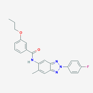 molecular formula C23H21FN4O2 B277797 N-[2-(4-fluorophenyl)-6-methyl-2H-1,2,3-benzotriazol-5-yl]-3-propoxybenzamide 