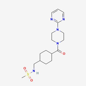 molecular formula C17H27N5O3S B2777971 N-((4-(4-(pyrimidin-2-yl)piperazine-1-carbonyl)cyclohexyl)methyl)methanesulfonamide CAS No. 1219902-88-1