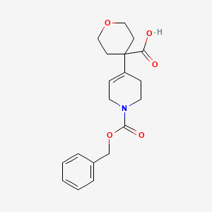 molecular formula C19H23NO5 B2777974 4-(1-Phenylmethoxycarbonyl-3,6-dihydro-2H-pyridin-4-yl)oxane-4-carboxylic acid CAS No. 2287341-77-7