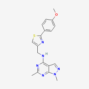 molecular formula C18H18N6OS B2777983 N-{[2-(4-methoxyphenyl)-1,3-thiazol-4-yl]methyl}-1,6-dimethyl-1H-pyrazolo[3,4-d]pyrimidin-4-amine CAS No. 2380190-28-1