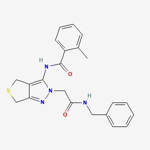 molecular formula C22H22N4O2S B2777988 N-(2-(2-(benzylamino)-2-oxoethyl)-4,6-dihydro-2H-thieno[3,4-c]pyrazol-3-yl)-2-methylbenzamide CAS No. 1105218-02-7