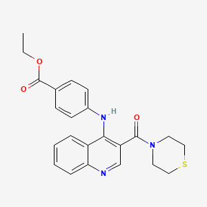 molecular formula C23H23N3O3S B2777991 Ethyl 4-{[3-(thiomorpholine-4-carbonyl)quinolin-4-YL]amino}benzoate CAS No. 1358632-25-3