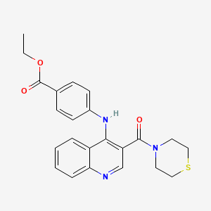 molecular formula C23H23N3O3S B2777991 Ethyl 4-((3-(thiomorpholine-4-carbonyl)quinolin-4-yl)amino)benzoate CAS No. 1358632-25-3
