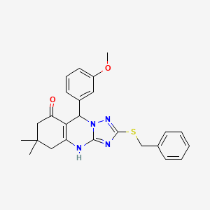 molecular formula C25H26N4O2S B2777994 2-(benzylthio)-9-(3-methoxyphenyl)-6,6-dimethyl-5,6,7,9-tetrahydro-[1,2,4]triazolo[5,1-b]quinazolin-8(4H)-one CAS No. 536984-64-2