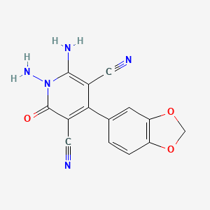molecular formula C14H9N5O3 B2778016 1,6-Diamino-4-(1,3-benzodioxol-5-yl)-2-oxo-1,2-dihydropyridine-3,5-dicarbonitrile CAS No. 339248-22-5