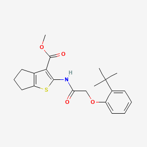 molecular formula C21H25NO4S B2778046 methyl 2-{[(2-tert-butylphenoxy)acetyl]amino}-5,6-dihydro-4H-cyclopenta[b]thiophene-3-carboxylate CAS No. 302803-31-2