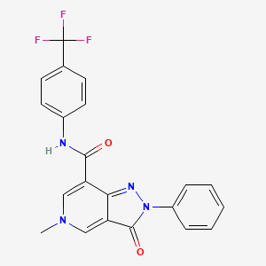 molecular formula C21H15F3N4O2 B2778050 5-methyl-3-oxo-2-phenyl-N-(4-(trifluoromethyl)phenyl)-3,5-dihydro-2H-pyrazolo[4,3-c]pyridine-7-carboxamide CAS No. 921832-73-7
