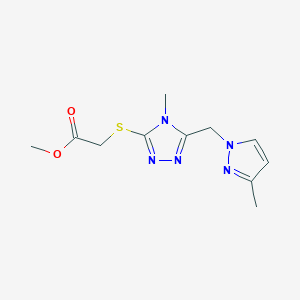 molecular formula C11H15N5O2S B2778099 Methyl 2-((4-methyl-5-((3-methyl-1H-pyrazol-1-yl)methyl)-4H-1,2,4-triazol-3-yl)thio)acetate CAS No. 1001519-00-1