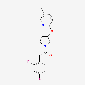 molecular formula C18H18F2N2O2 B2778101 2-(2,4-Difluorophenyl)-1-(3-((5-methylpyridin-2-yl)oxy)pyrrolidin-1-yl)ethanone CAS No. 1904339-15-6
